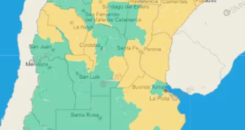 Mapa publicado por el SMN este domingo 30 de junio