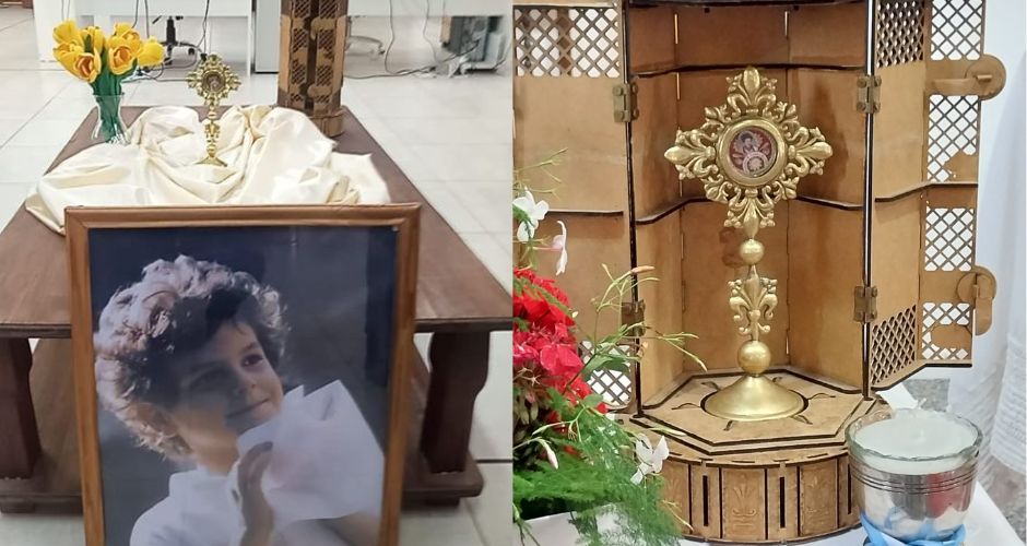 Imagen de las reliquias de Carlo Acutis en San Luis (Foto gentileza Obispado de San Luis)