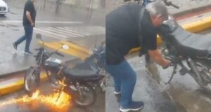 Un hombre de 62 años terminó detenido tras prender fuego a su moto en pleno centro para evitar que se la secuestren por una infracción